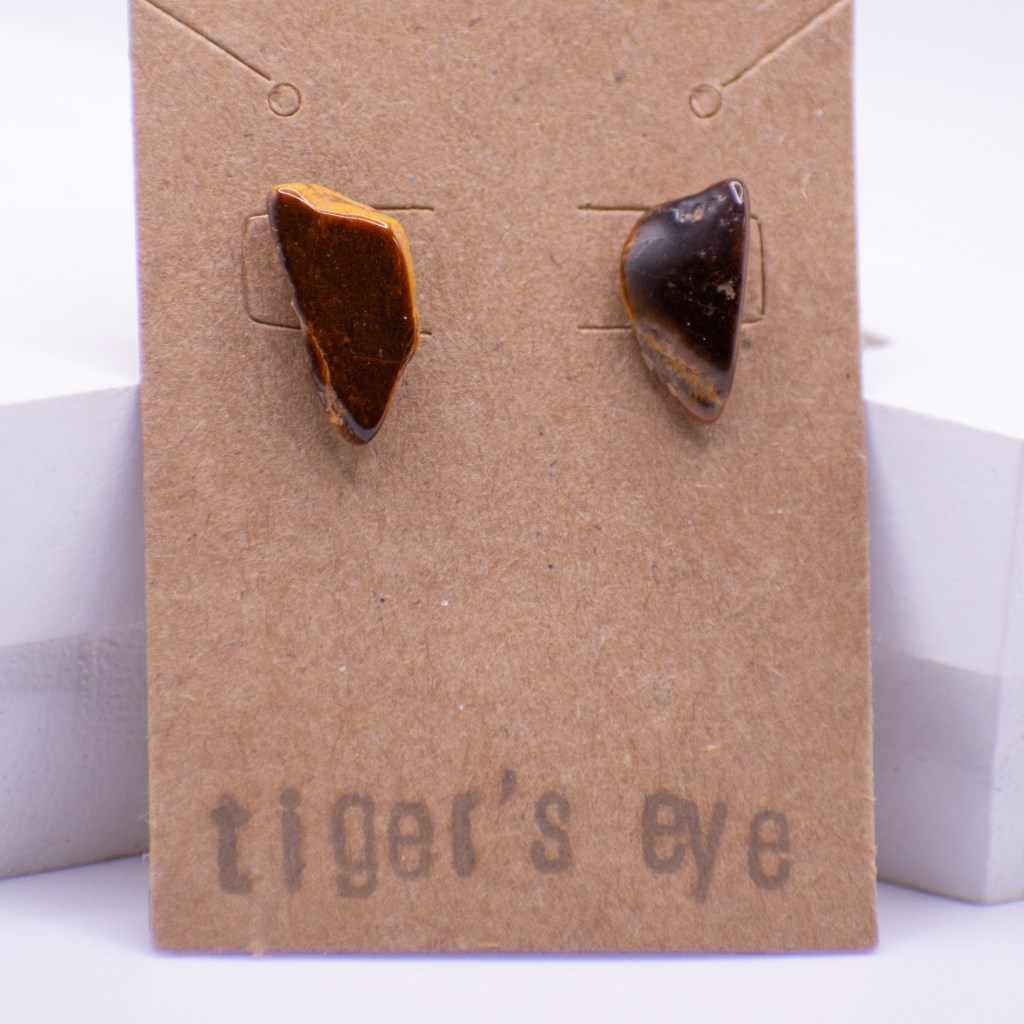 deep-brown tiger's eye stud earrings