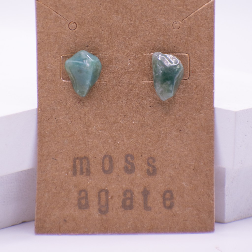 blue-green moss agate stud earrings