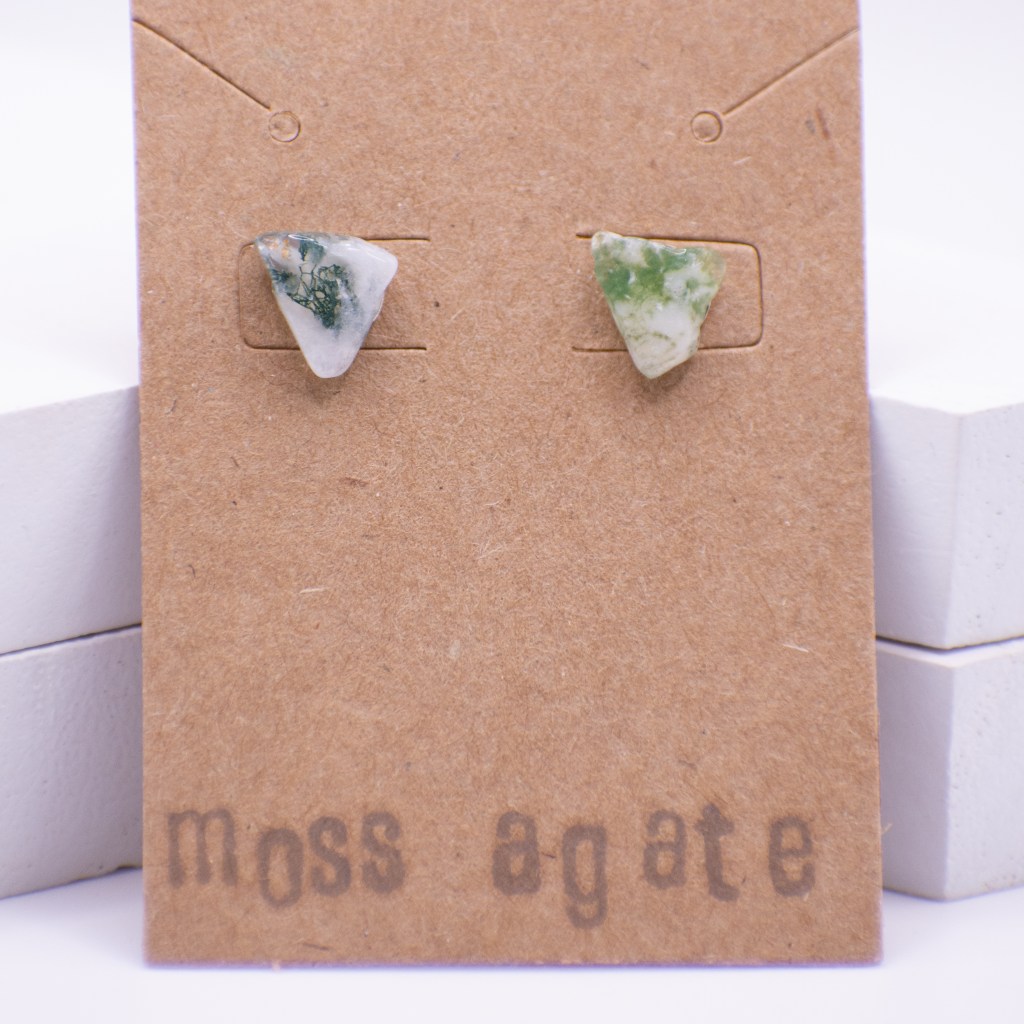 triangle moss agate stud earrings