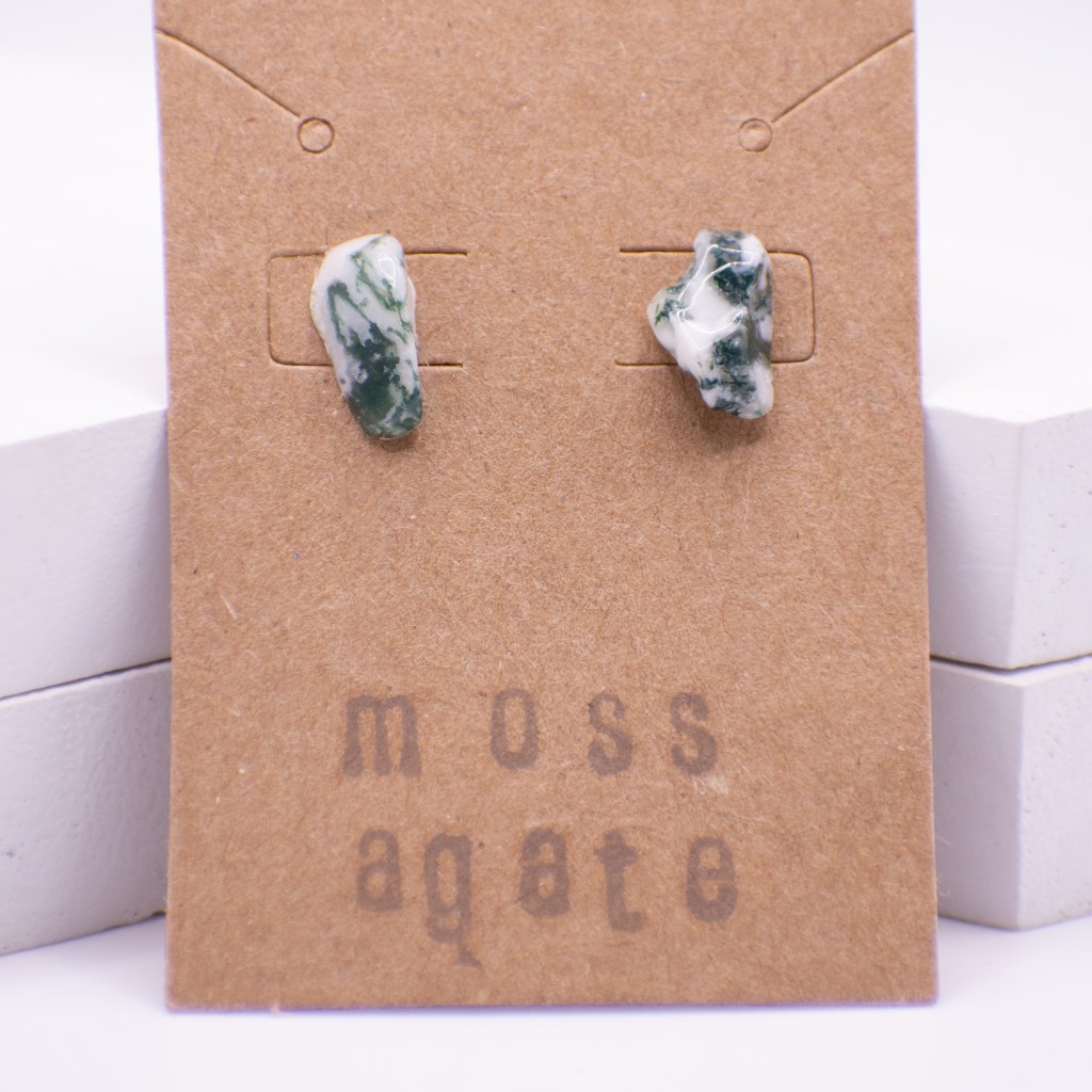 moss agate stud earrings