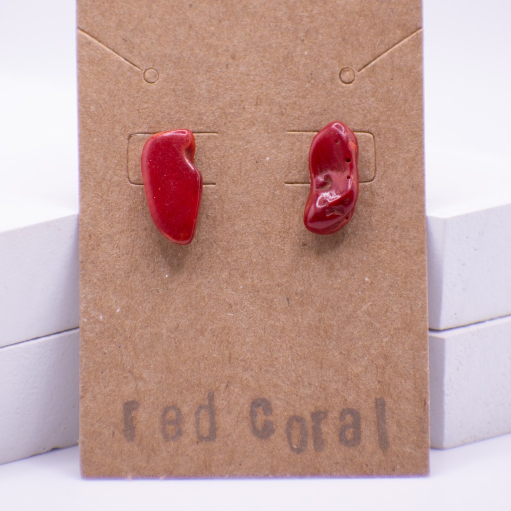 red coral stud earrings